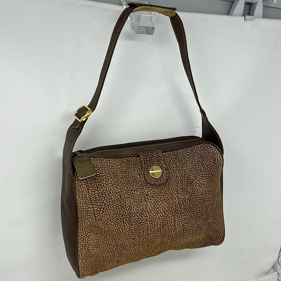 Borbonese by Redwall Suede Velvet and Leather Zip Top Shoulder Bag - Picture 1 of 16